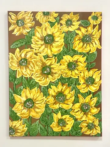 Handmade Textured Sunflower Painting on Canvas