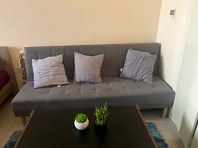 Grey convertible sofa bed / futon - good condition