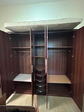 Large Dark Wood 5 Door Wardrobe with Shelves and Hanging Rails (Good Condition)