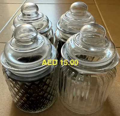 Set of 4 Glass Storage Jars with Lids - Clear Cookie/Candy Jars
