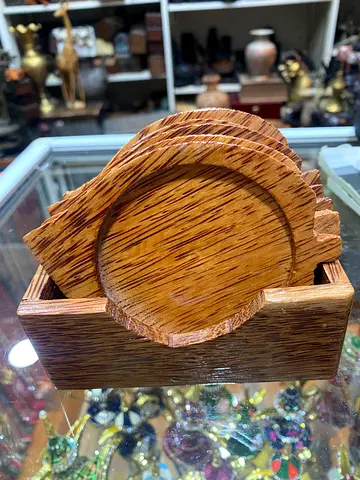 Set of Coconut Wooden Coasters with Holder - (6 pcs set)