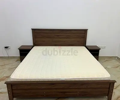 Solid Wood Full Bedroom Set: Bed Frame, Mattress, Wardrobe