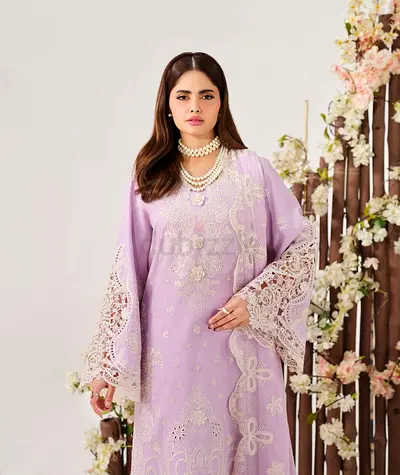 Light Lavender Embroidered Pakistani unstiched 3 piece ramsha brand