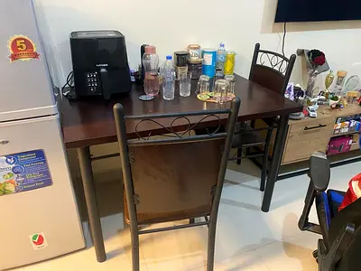 Dark wood dining table with 2 chairs - compact kitchen set