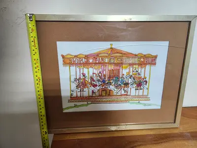 Signed Vintage Carousel Art Print by Diane Elson (Framed)