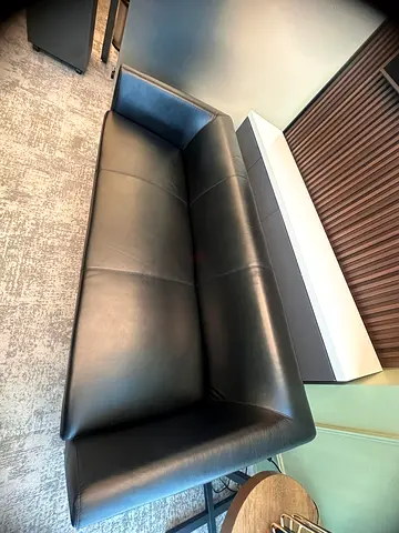 Black leather 3-seater office sofa - excellent condition