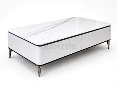 Modern White Marble-Top Coffee Table with Storage - urgent