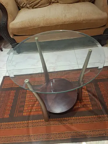 Round Glass Top Side Table with Wooden Base