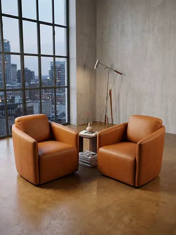 Timothy Oulton Pair of Modern Tan Leather Armchairs