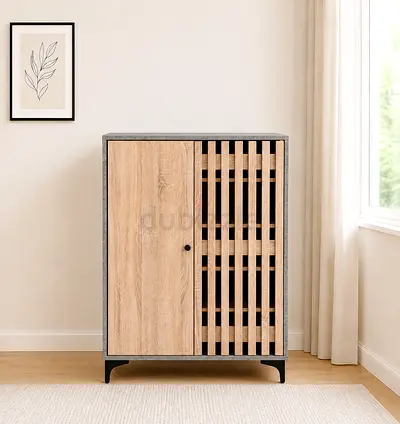 Modern 2-Door Shoe Cabinet – Beige Grey Shoe Rack