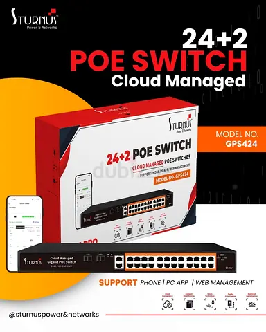 Sturnus 24+2 Port Gigabit PoE Switch | 24 PoE + 2 Uplink | 400W