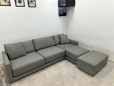 Grey color crate&barrel lshape sofa with footstool