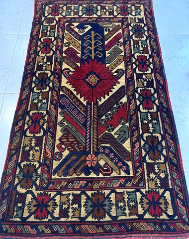 Handwoven Asian Wool Rug - Multicolor Rectangular , needle work with carpet work ,size 0.80 by 1.30