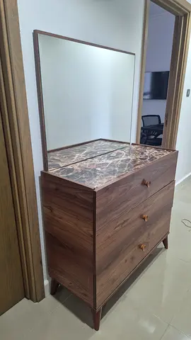 Wooden Dresser with Marble Top and Large Mirror - Good Condition