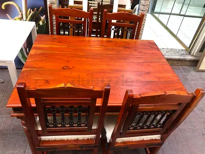 Solid Wood Dining Table with 4 Chairs - Rustic Finish