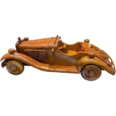 Handcrafted Wooden Vintage Car Model - Decorative Collectible 35cm length