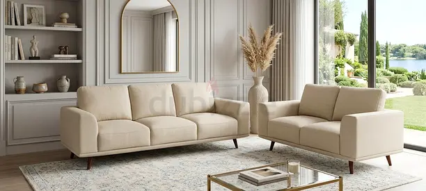 Beige 3-Seater Sofa and 2-Seater Loveseat Set - Modern Minimalist Design