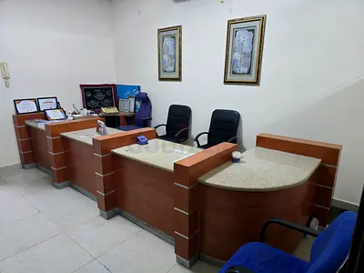 Used Reception Desk / Office Counter Set - Wood Finish with Granite Tops