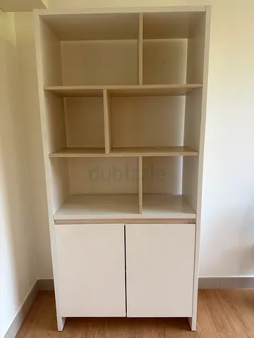 Modern White Storage Cabinet with Open Shelves Home Center