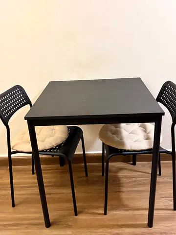 Modern Black Dining Set with 2 Chairs and Cushions