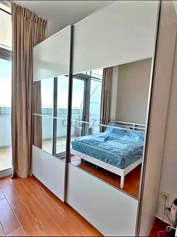 White Sliding Wardrobe with Full-Length Mirrors - Good Condition