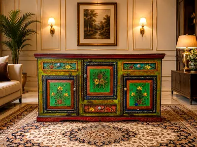 Marina HAND PAINTED RECLAIMED Solid WOOD SIDEBOARD with 3 Doors & 3 Drawers