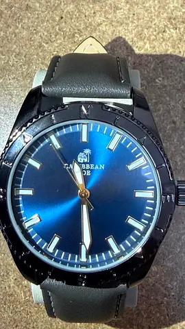 Caribbean Joe Men's Blue Dial Black Bezel Leather Strap Watch
