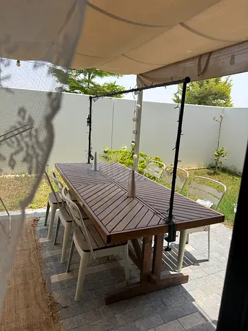 Outdoor wooden dining table with 6 chairs - good condition