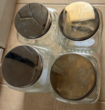 Set of 4 Glass Kitchen Storage Jars with Metal Lids