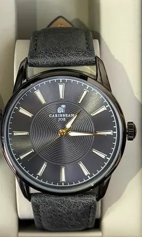 Caribbean Joe men's dress watch — black dial, leather strap