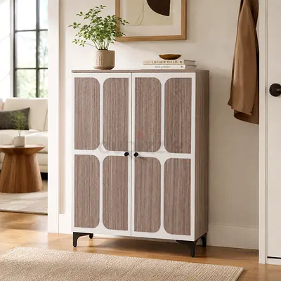 Modern 2 Door Shoe Cabinet – Grey White Shoe Storage Cabinet