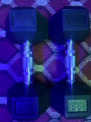 Pair of 10kg Hex Rubber Dumbbells with Knurled Steel Handles