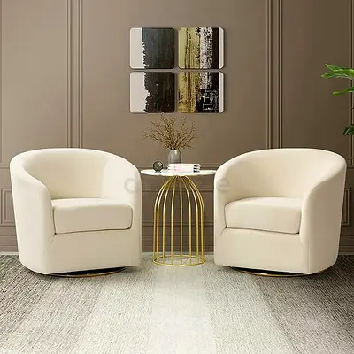 Set of 2 Cream Swivel Accent Chairs