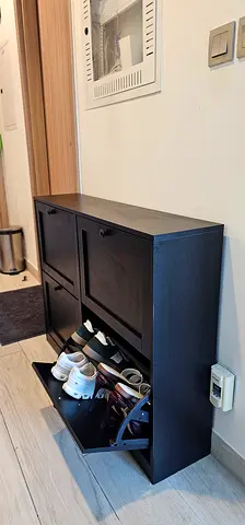 Slim Black Wall-Mounted Shoe Cabinet - 4 Compartments