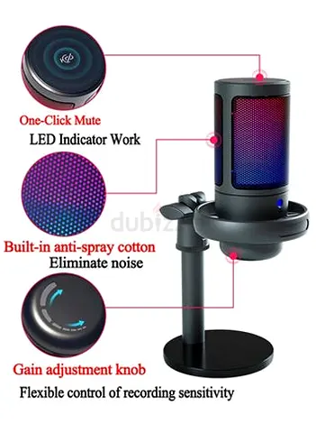 USB RGB Condenser Microphone with Stand and Mute Button -  Used
