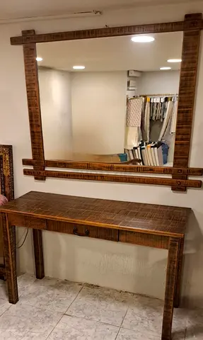 Solid Wood Console Table with Matching Large Wall Mirror - Rustic Finish
