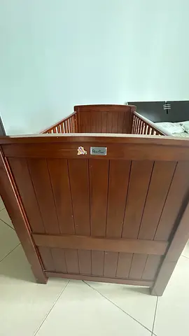 Solid Wood Baby Crib - Classic Dark Brown, Good Condition