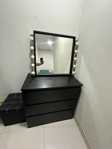 Modern Black Vanity Table with Lighted Mirror