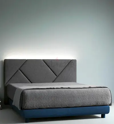 Modern Upholstered Double Bed with Geometric Headboard