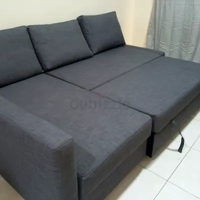 Grey Fabric Pull Out Sofa Bed with storage