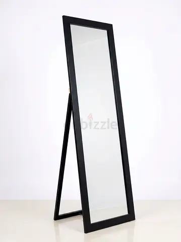 Full-Length Free-Standing Floor Mirror with Wooden Frame & Foldable Stand – Black