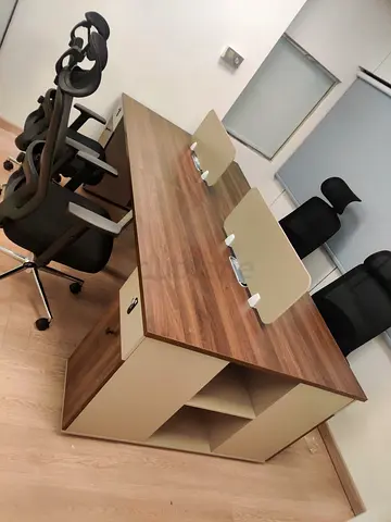 Wood Finish 4-Seater Office Workstation Desk with Storage -
