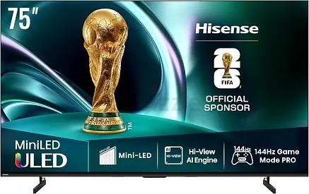 Hisense 75-Inch U7Q Series Mini-LED ULED 4K UHD Smart TV - QLED, Native 144Hz, 1000-Nit, Dolby Visio