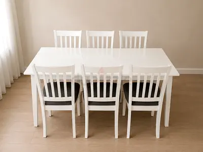 White 6-Seater Dining Table with Chairs - Good Condition