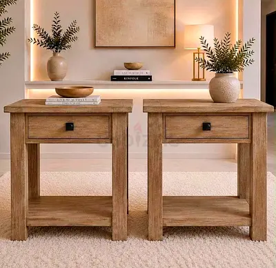 Pottery Barn Pair of Solid Wood Bedside Tables / Nightstands - Rustic Finish