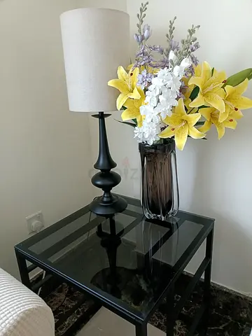 Black Table Lamp with Cream Drum Shade
