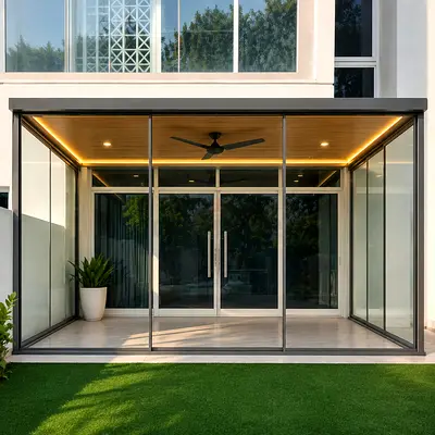 Modern Glass Partition Enclosed Patio