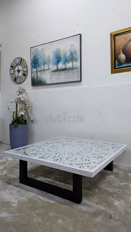 Antique Center Table WITH HEAVY STEEL FRAME AND SOLID WOOD TOP WITH GLASS