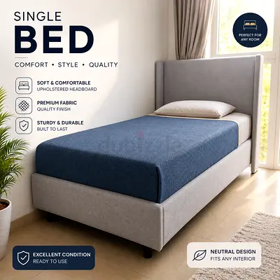 🌟 Upgrade Your Bedroom! Gray Bed + Mattress