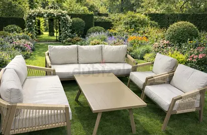Outdoor 6-piece Garden Sofa Set with Cushions and Coffee Table